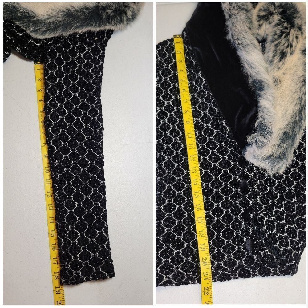 Cache Vintage Black Velvet and Gray Faux Fur Women's Carigan Sweater - Picture 13 of 13
